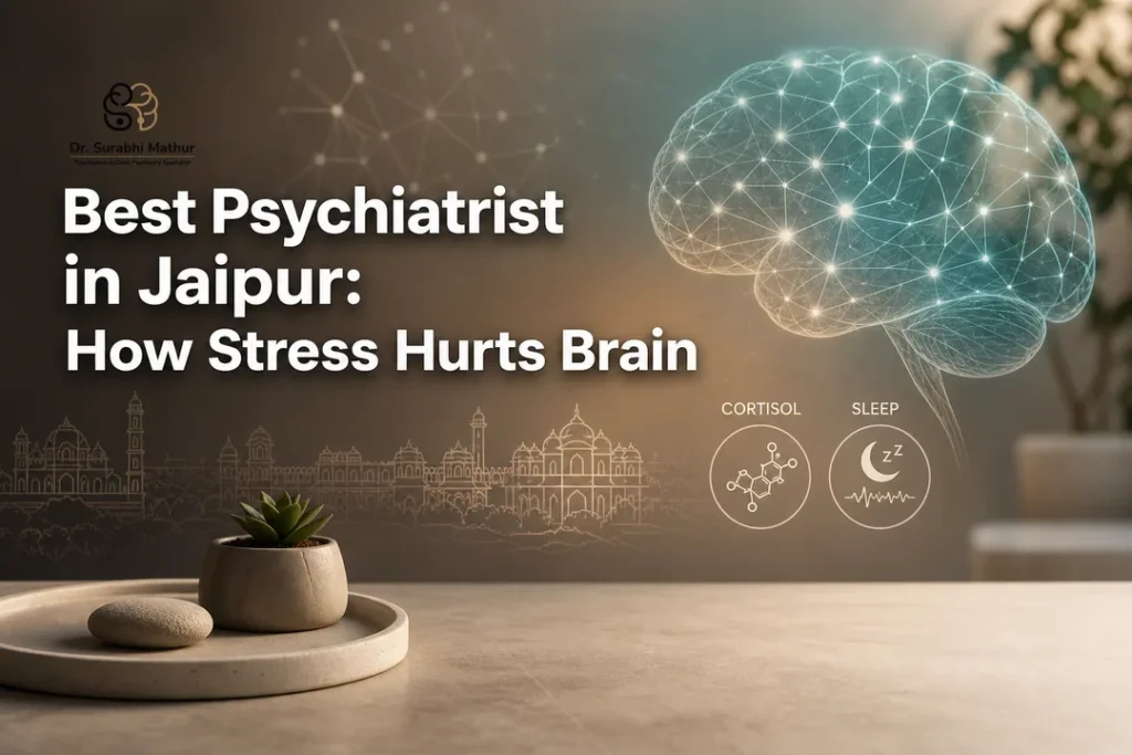 Featured illustration for best psychiatrist in jaipur explaining how chronic stress affects the brain.